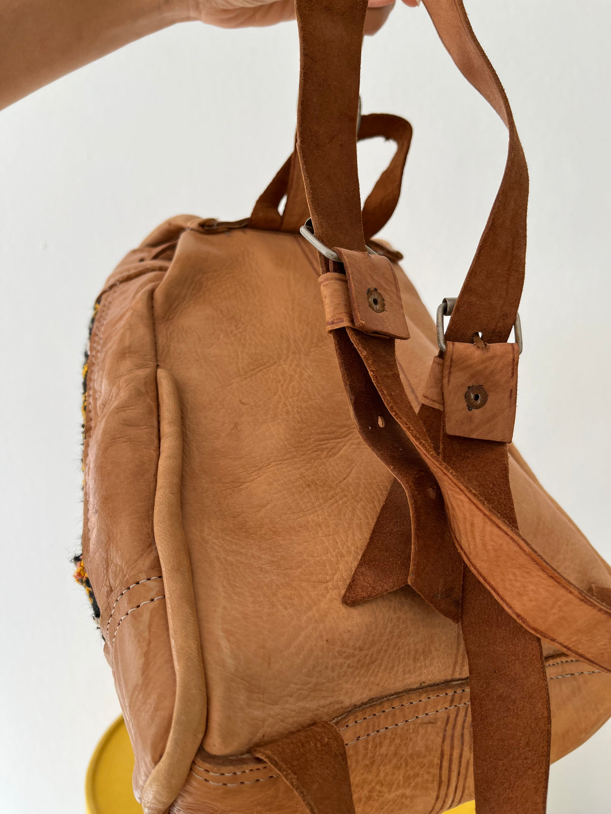 Boho leather camel brown backpack