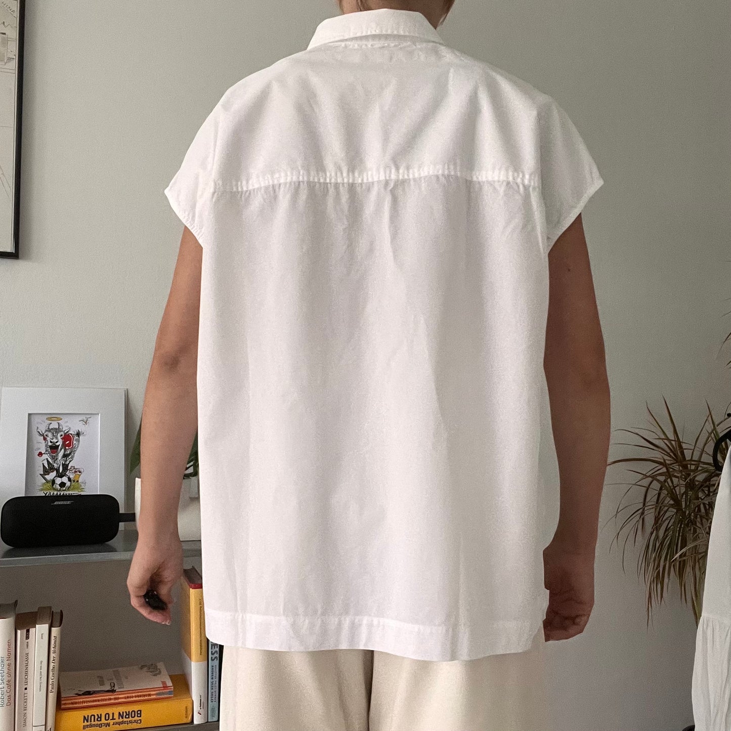 Oversized White Linen Blend Shirt- Size L
