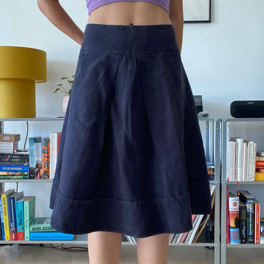 Black midi linen skirt