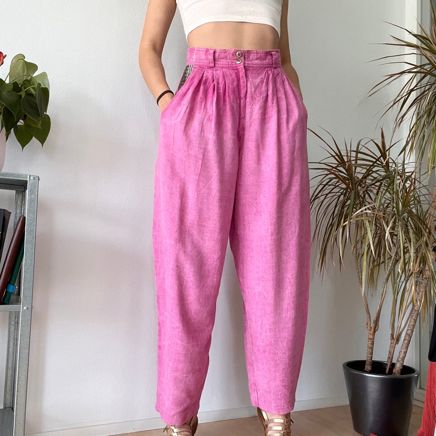 Vintage Pink High Waisted Wide Leg Trousers Y2K