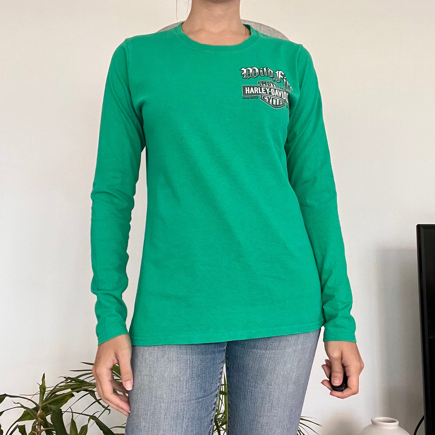 Harley Davidson, green long sleeve shirt- size S