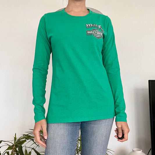 Harley Davidson, green long sleeve shirt- size S