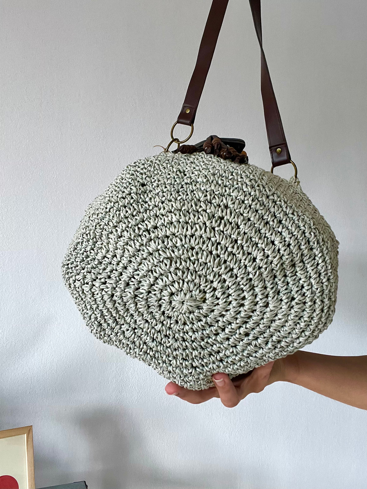 Woven Shoulder Bag with Leather Buckle Detail