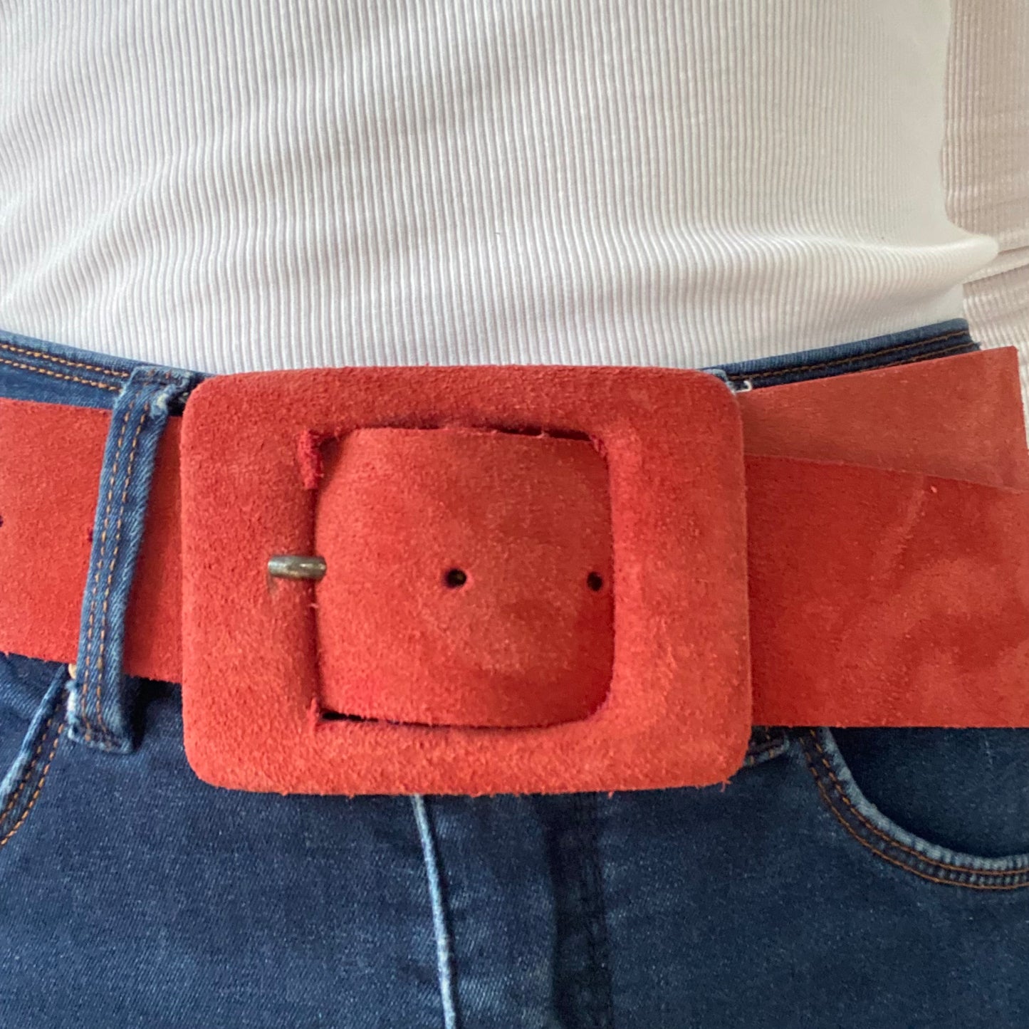 Kristina ti Bold 70s Red Suede Belt Retro Waist Cincher