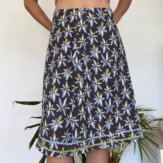 Midi linen patterned skirt
