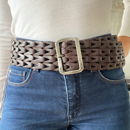 Thick brown braided leather belt