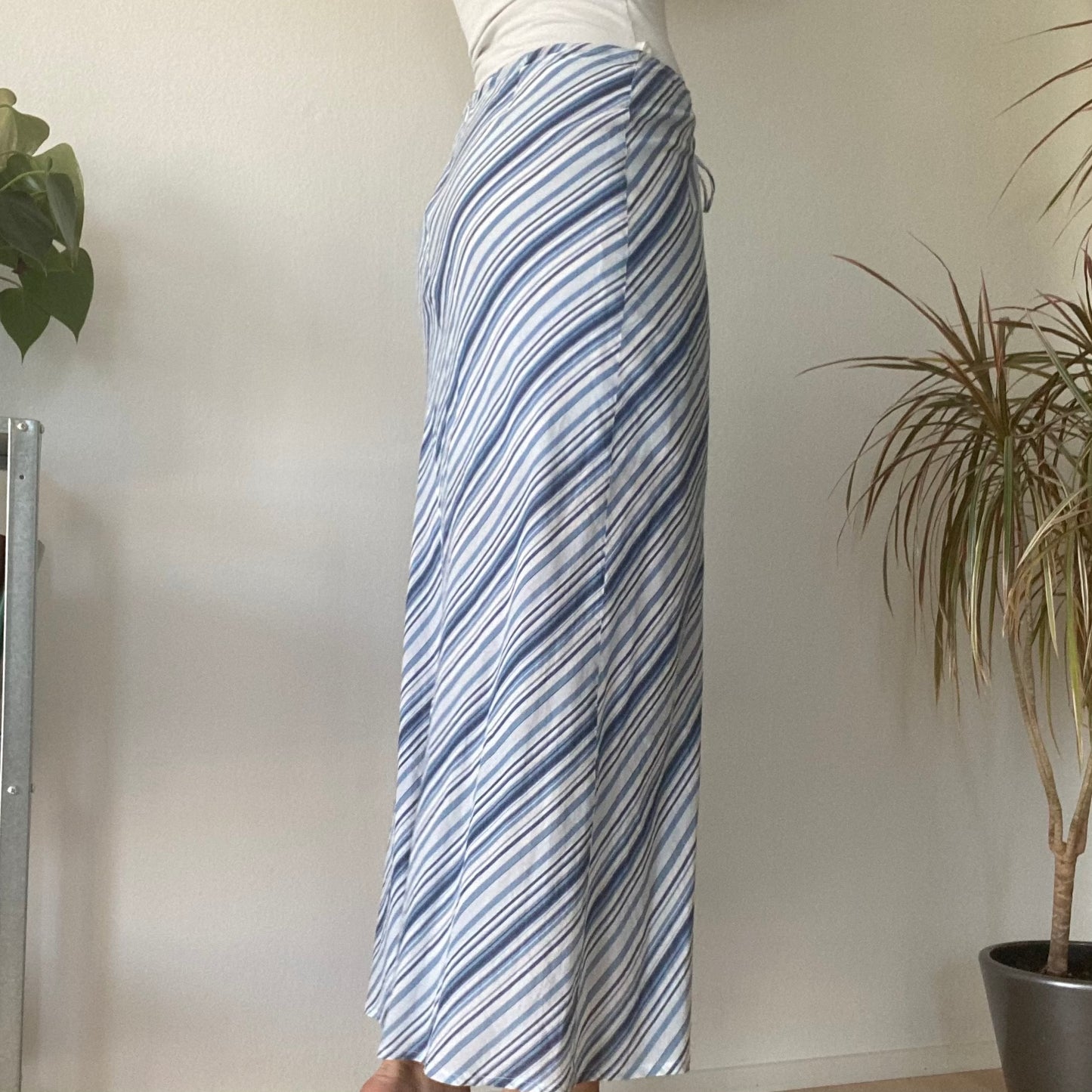 Blue Striped Midi Skirt Vintage Summer A Line Skirt