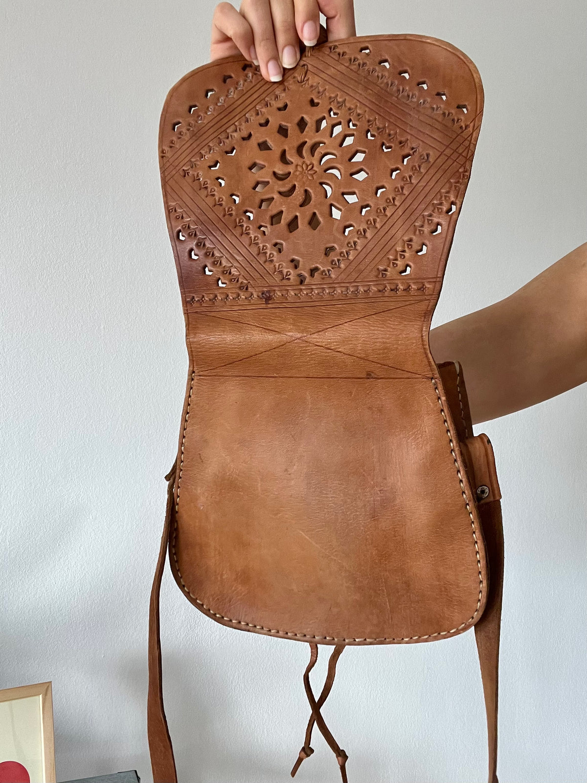 handcrafted artisan tan leather shoulder bag