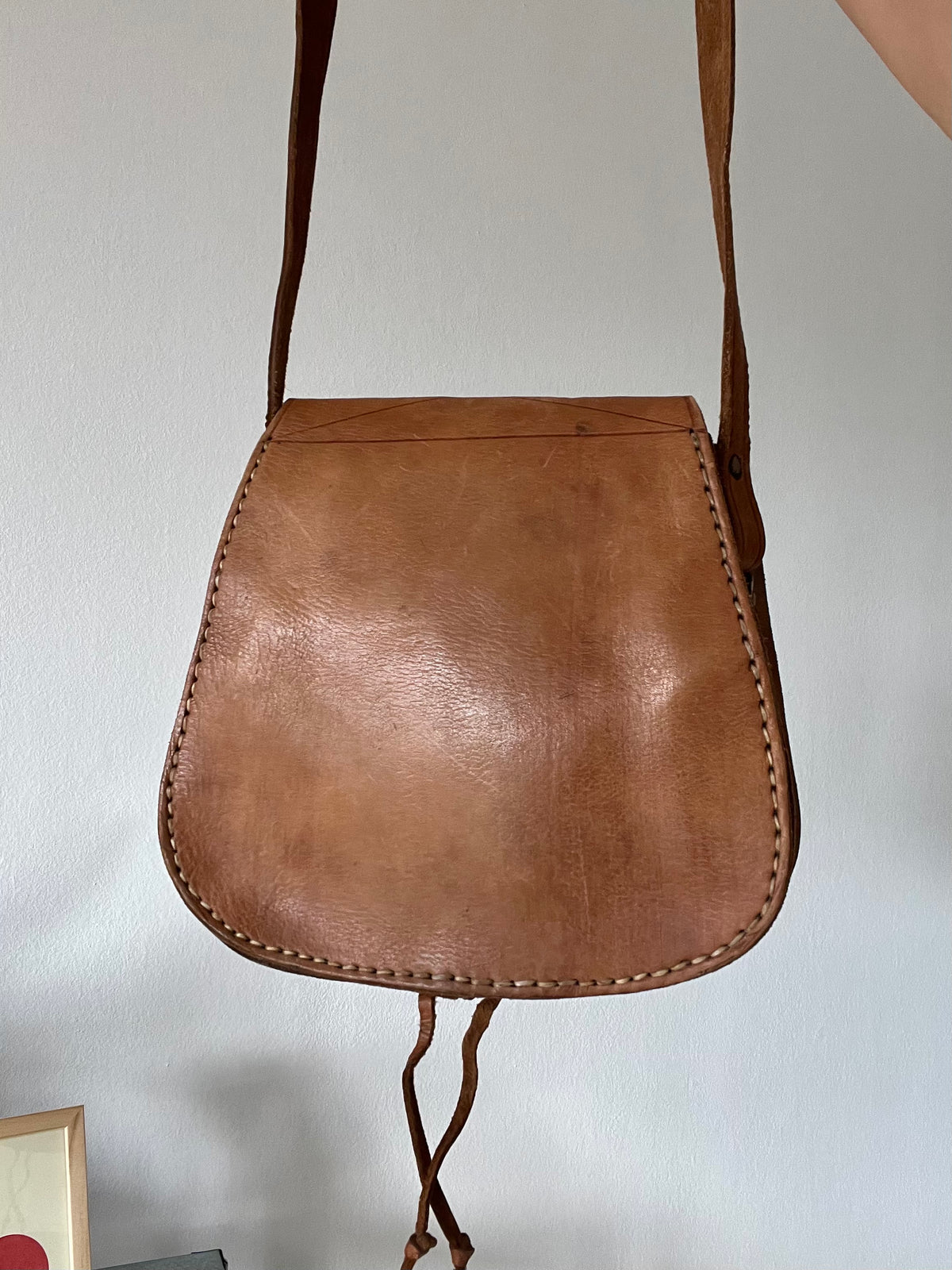 handcrafted artisan tan leather shoulder bag