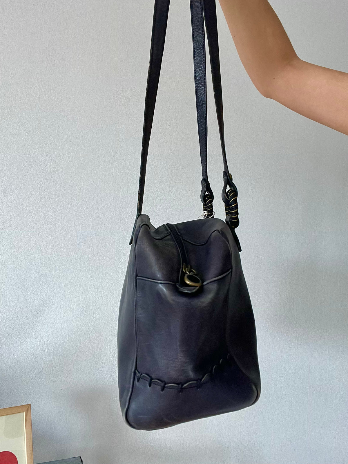 Blue long strap navy shoulder bag