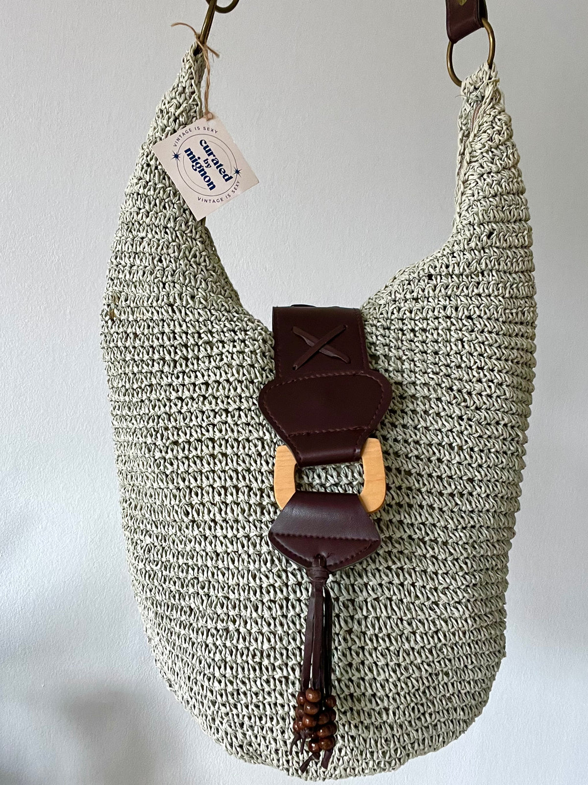 Woven Shoulder Bag with Leather Buckle Detail