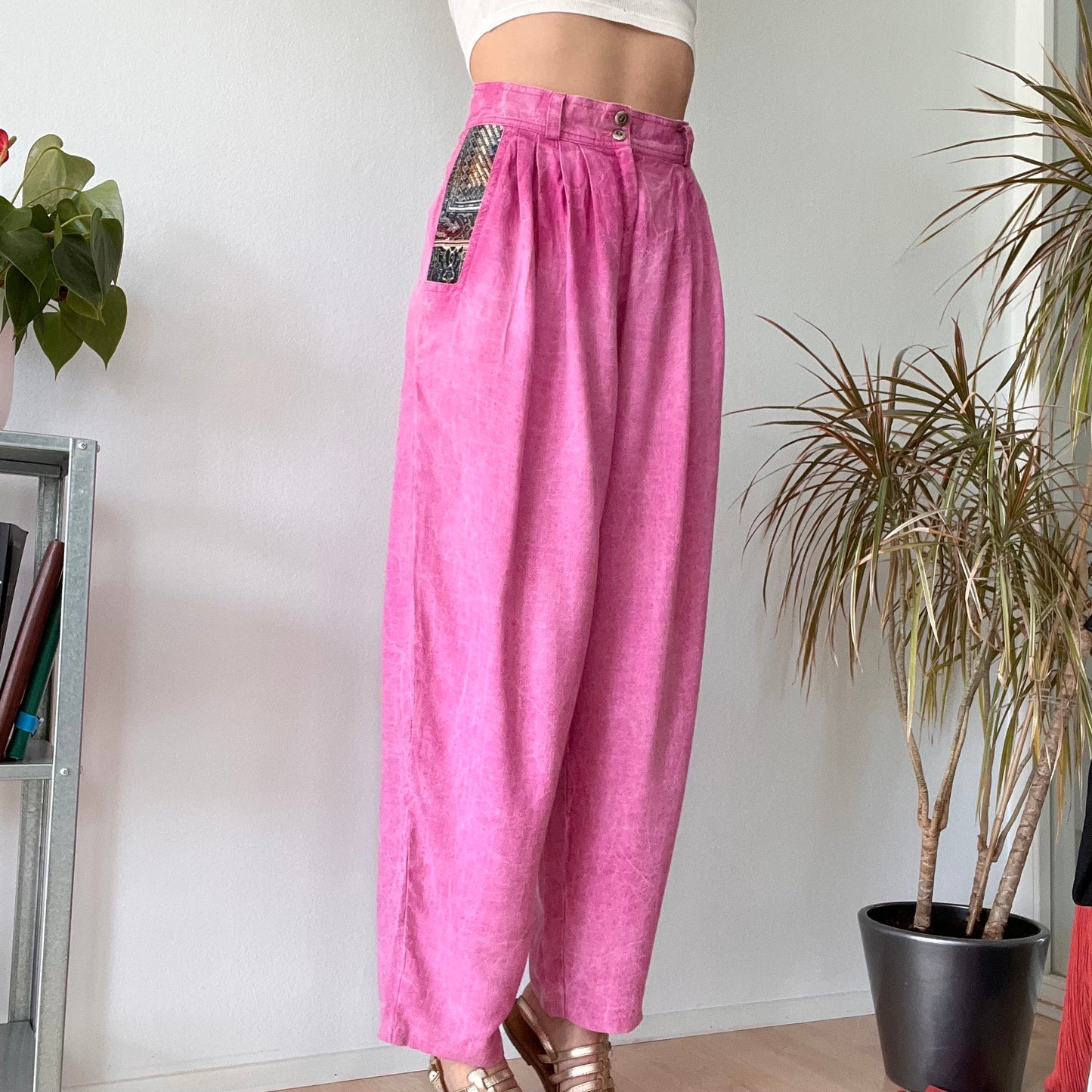 Vintage Pink High Waisted Wide Leg Trousers Y2K