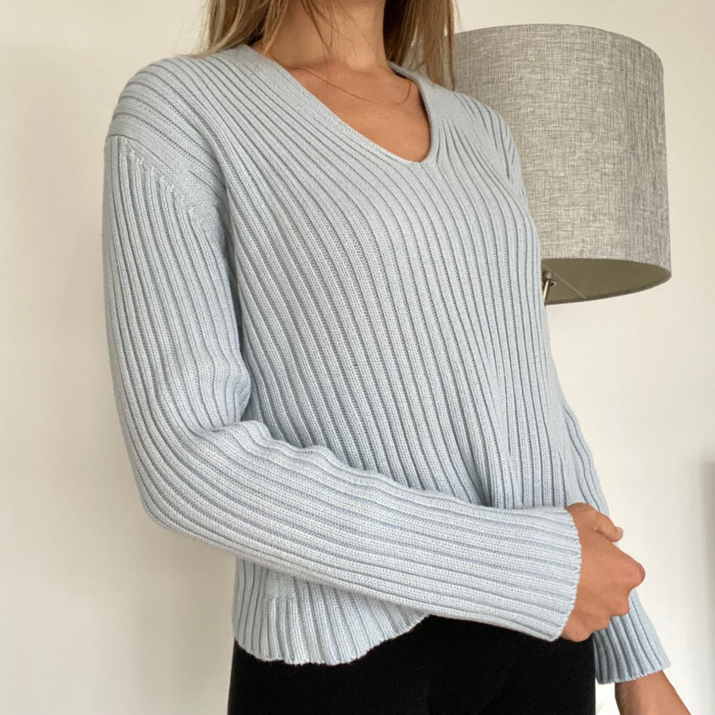 Blue V-neck pullover