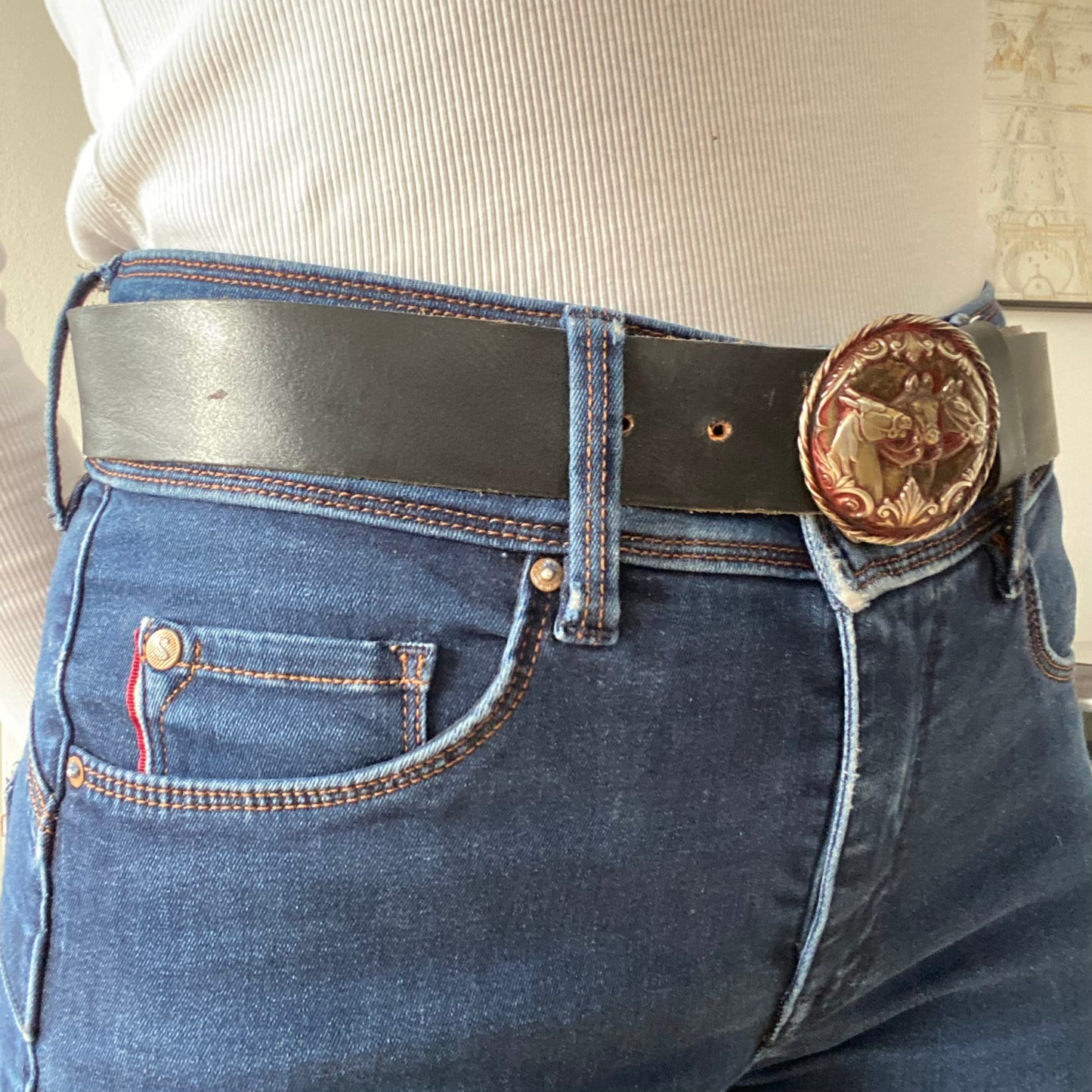 Black Western Belt with Horse Buckle