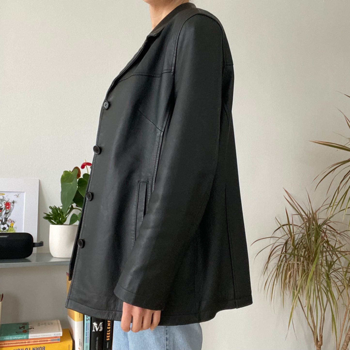 Unisex Oversized Black Leather Blazer