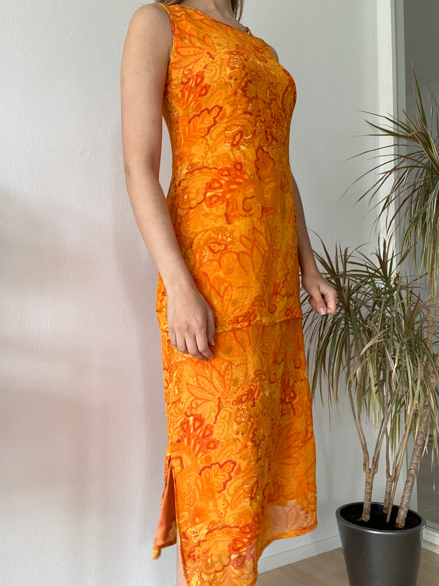 René Derhy Orange Midi 90s dress-Size S