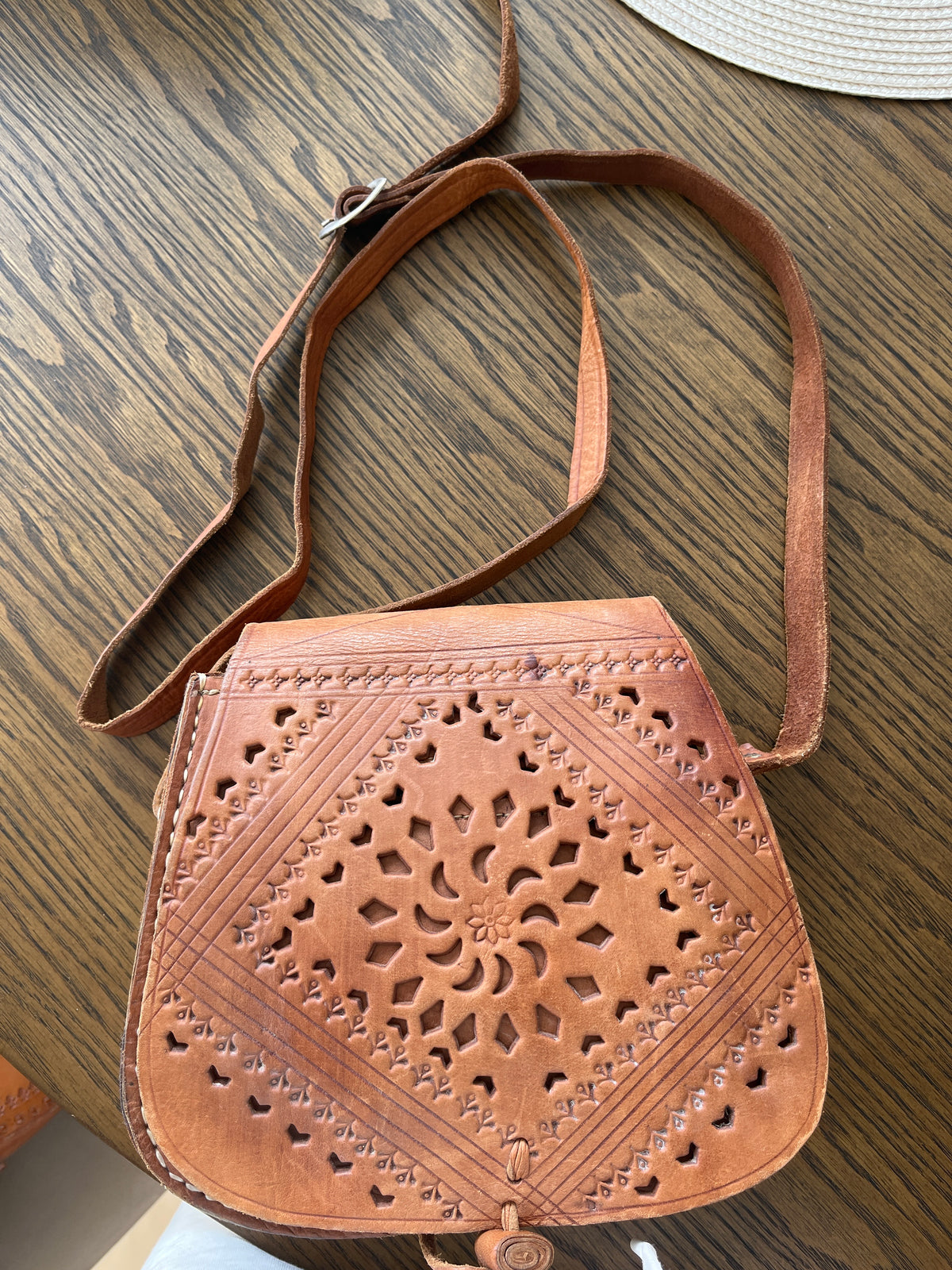 handcrafted artisan tan leather shoulder bag