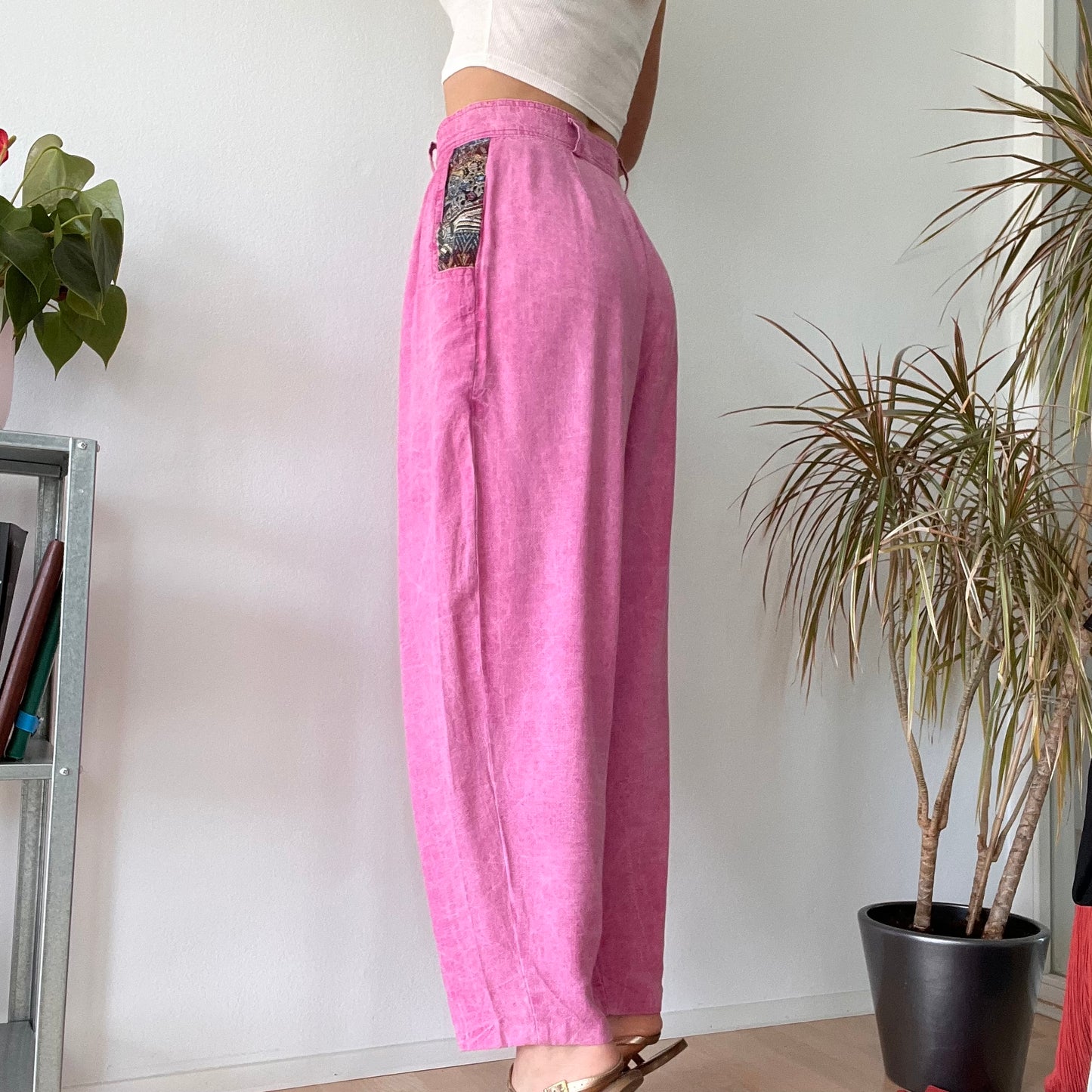 Vintage Pink High Waisted Wide Leg Trousers Y2K