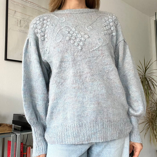 Blue fuzzy knit pullover sweater-Size L