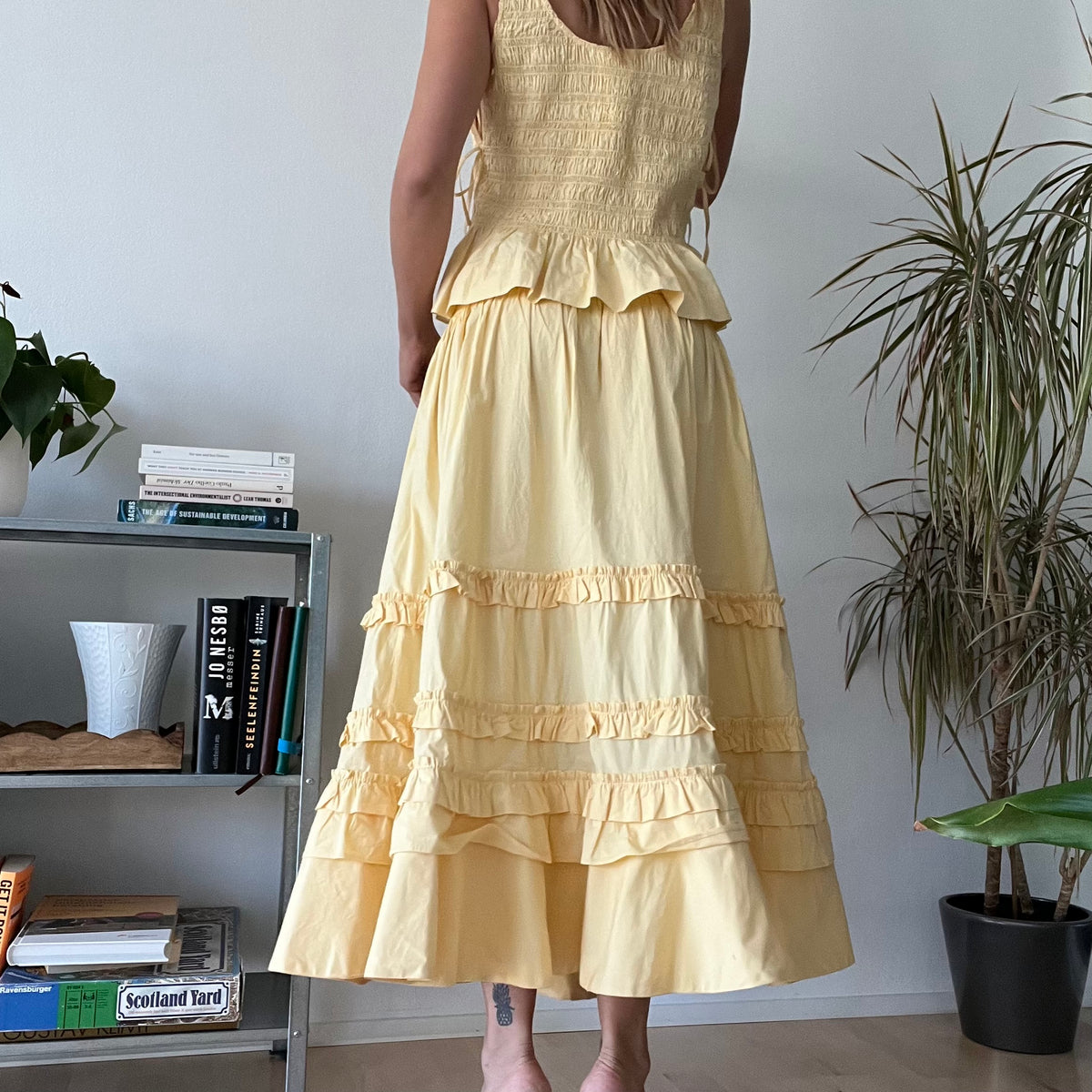 Ganni butter yellow top and skirt set- Size 36 /38
