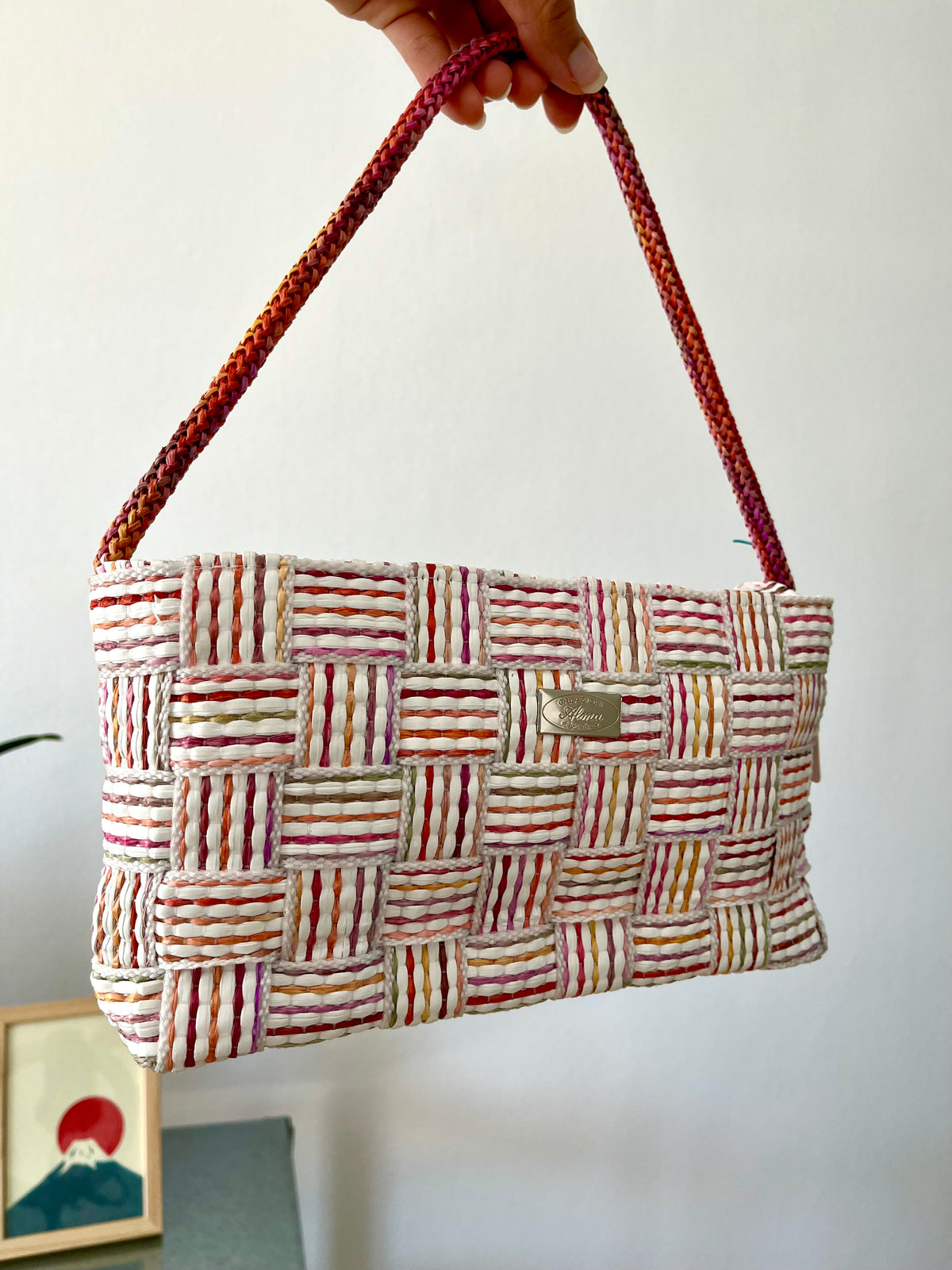 Pink Woven Shoulder Bag by Alma Creazioni – Made in Italy Textured Handbag