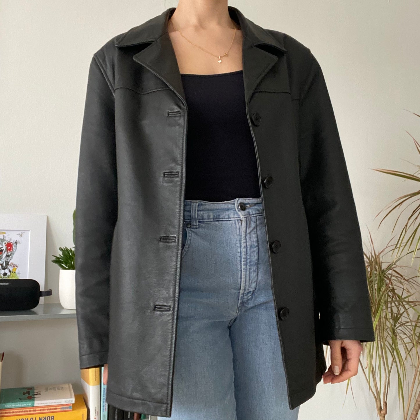 Unisex Oversized Black Leather Blazer