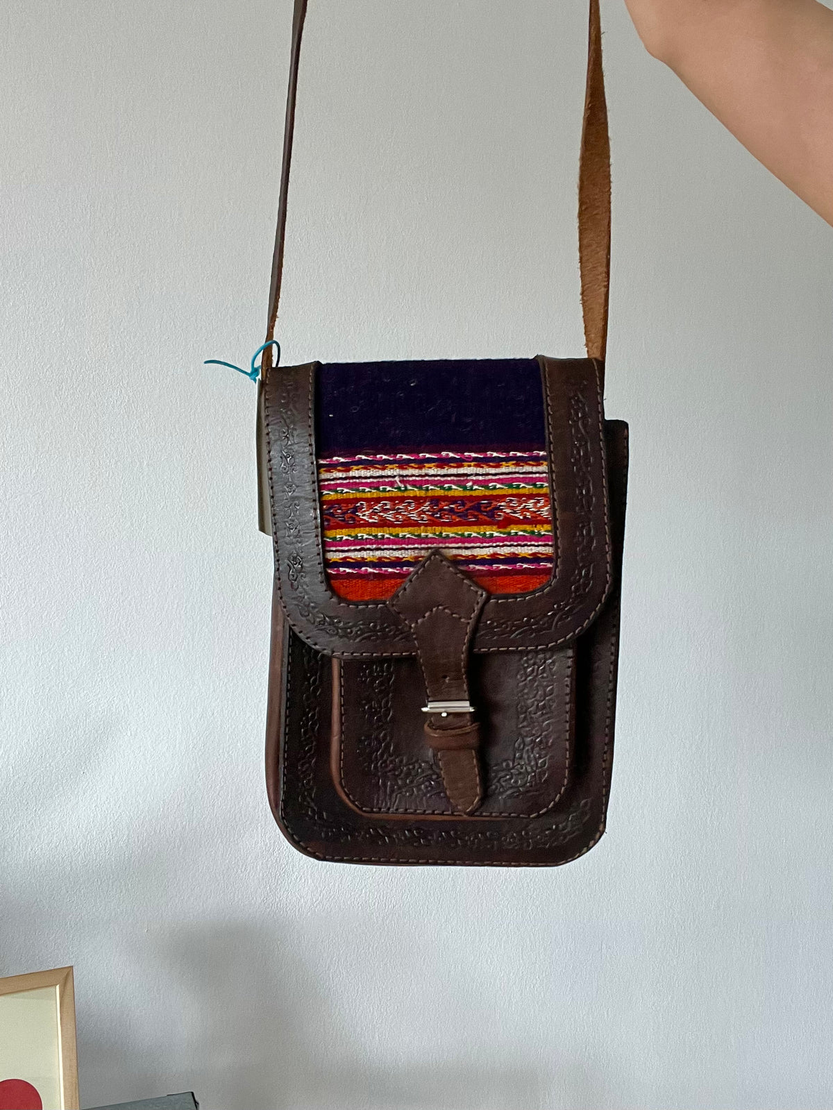 Vintage Embroidered Leather Crossbody Bag