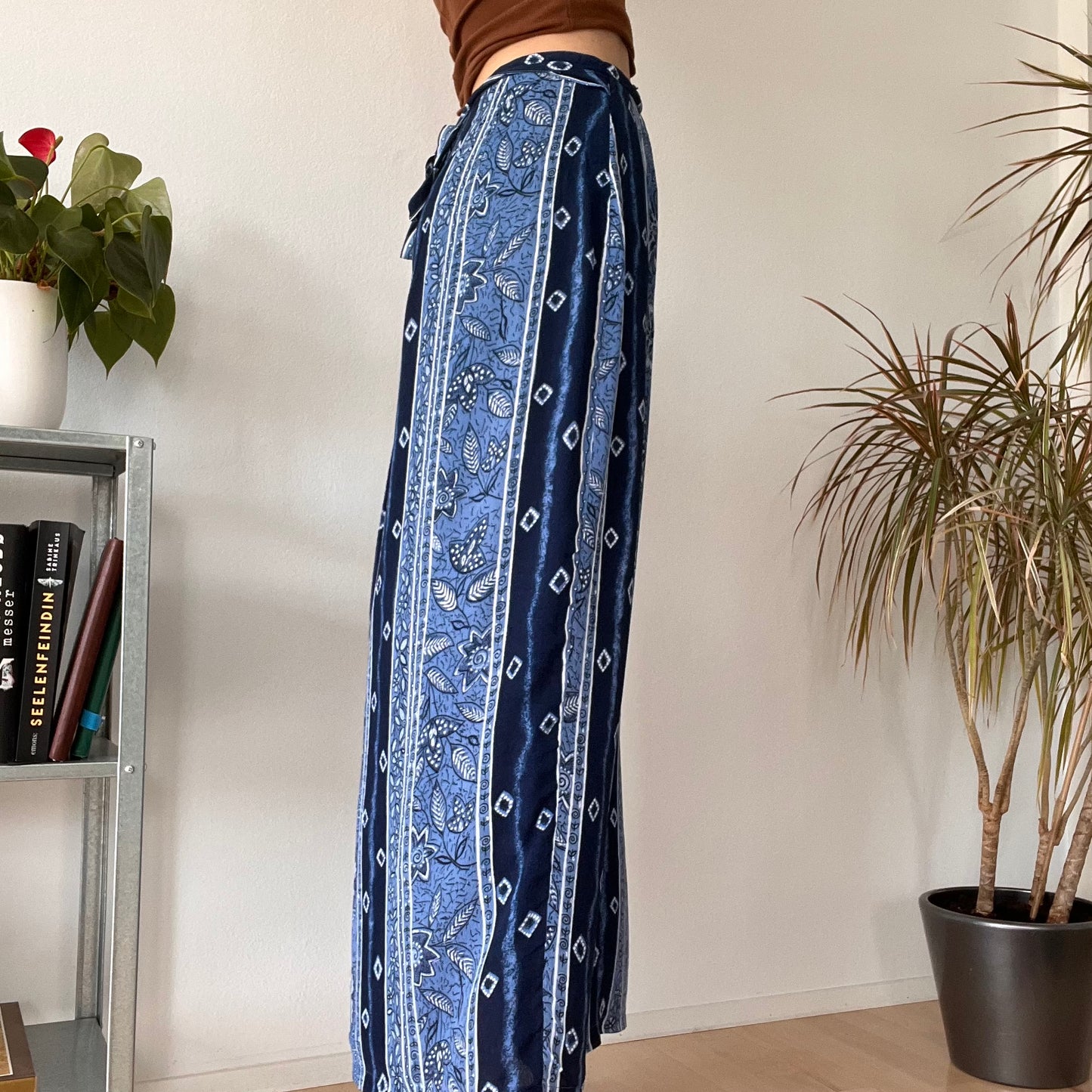 Vintage Blue Boho Maxi Skirt Y2K Floral Pattern