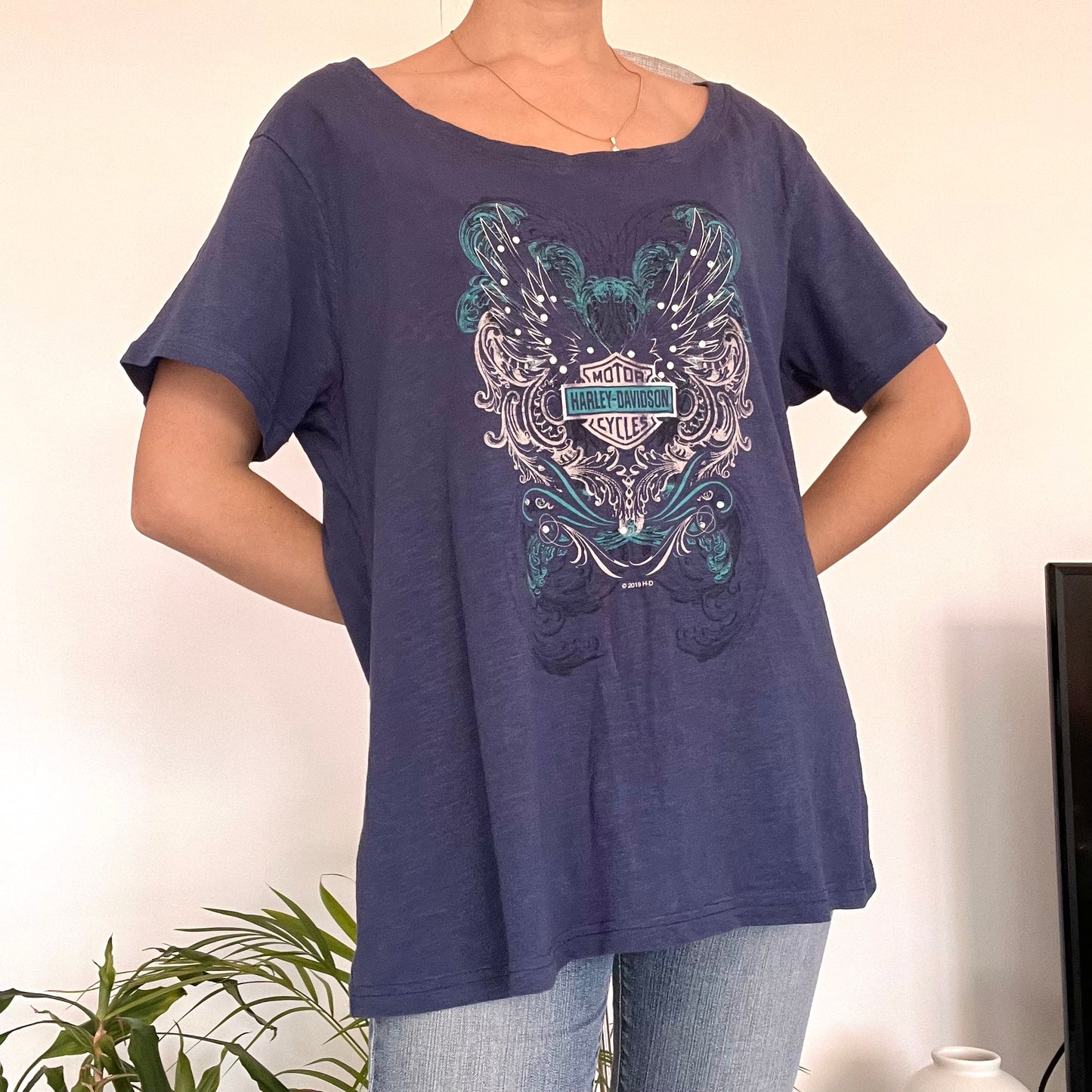 Harley Davidson blue T-shirt-Size XXL