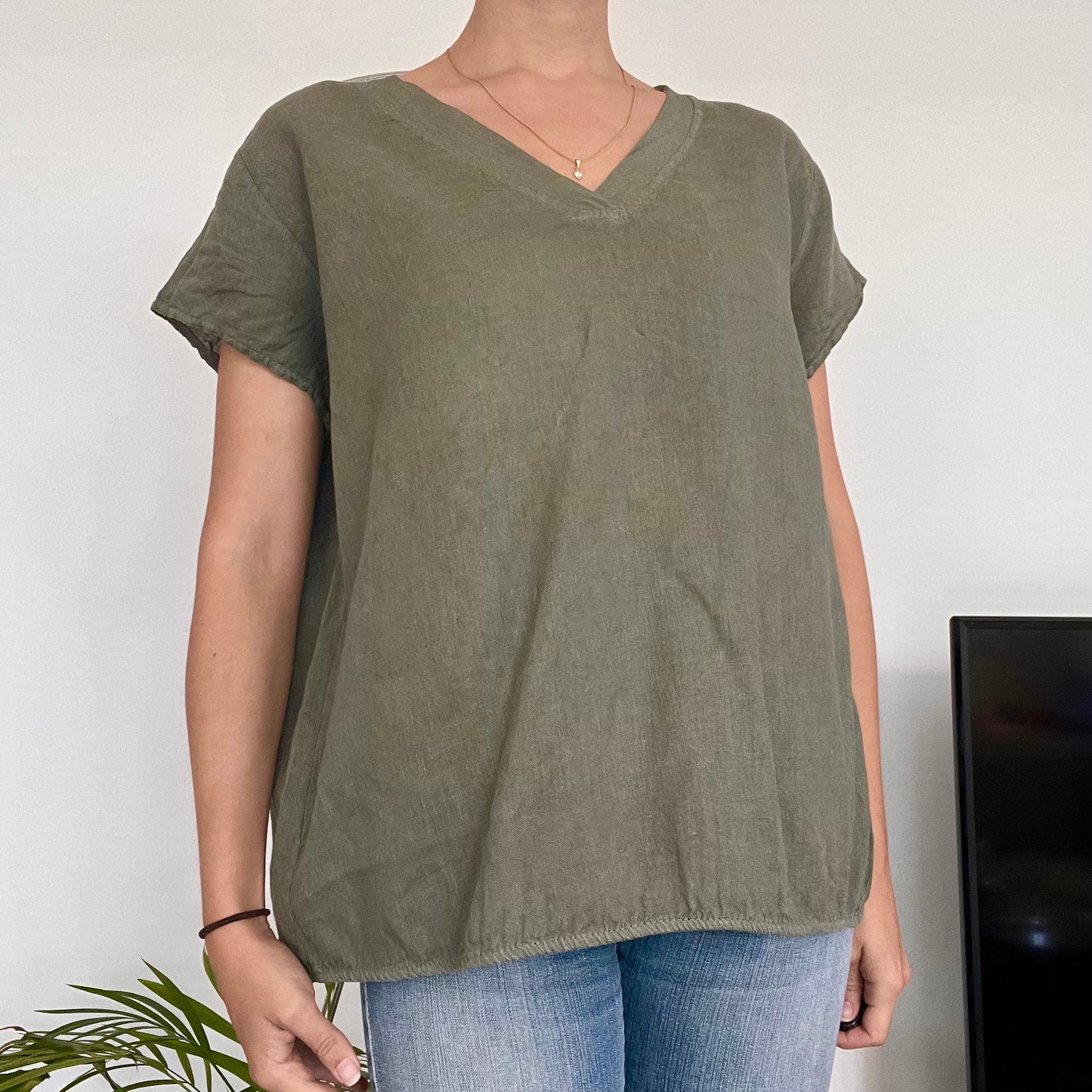 Linen khaki blouse-Size 42