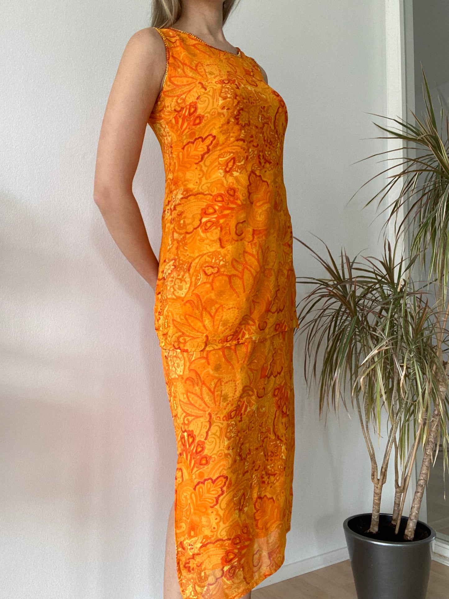 René Derhy Orange Midi 90s dress-Size S