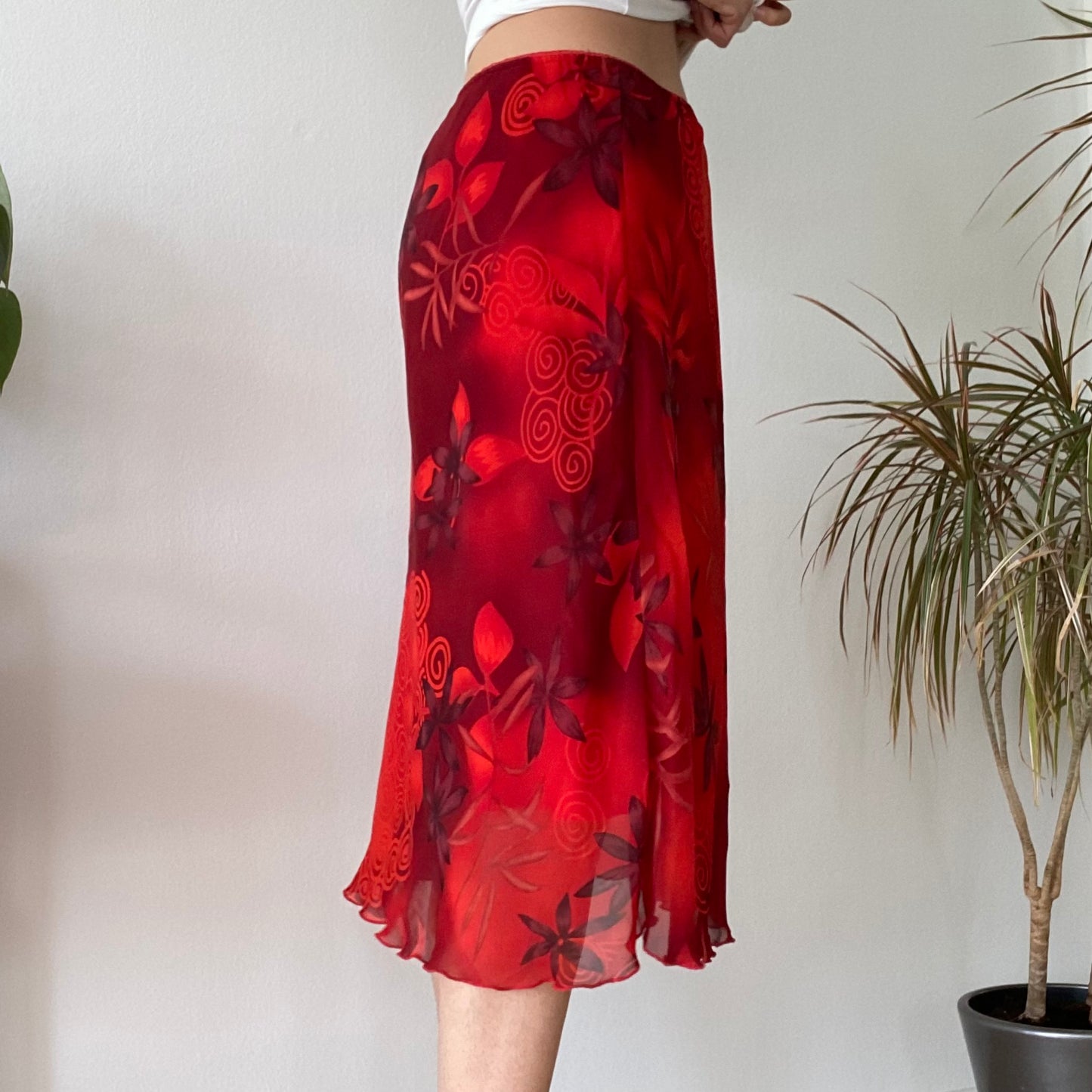 90s red midi skirt