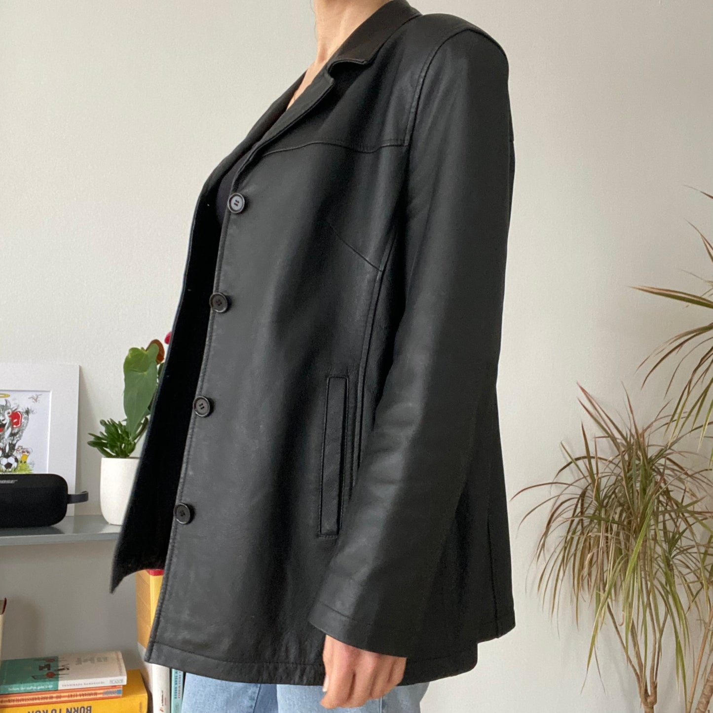 Unisex Oversized Black Leather Blazer