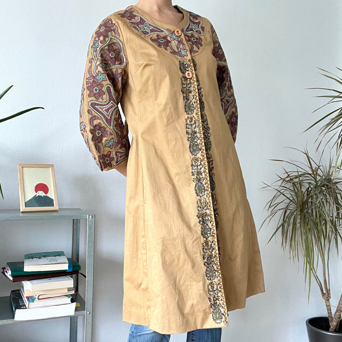 Vintage Embroidered Kaftan Belted jacket