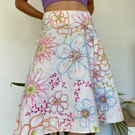 Midi flower linen skirt