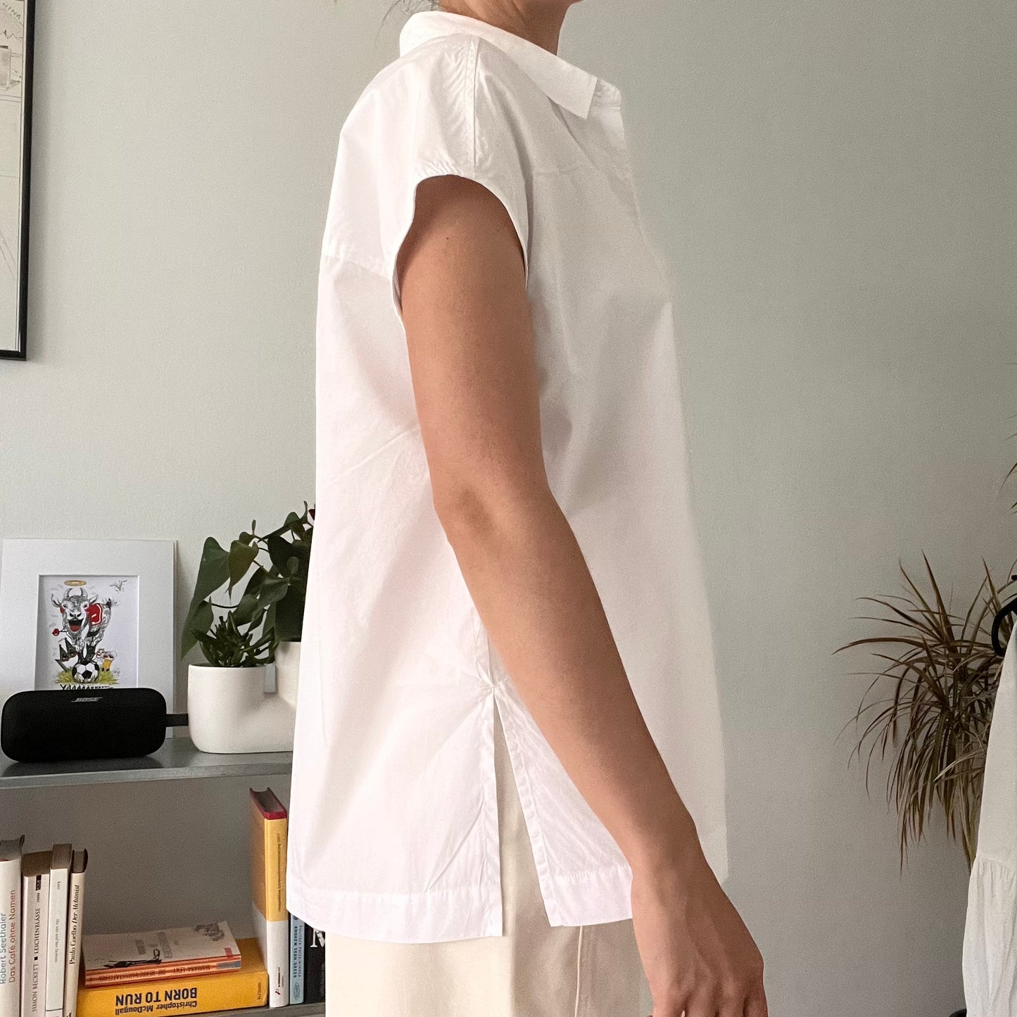 Oversized White Linen Blend Shirt- Size L