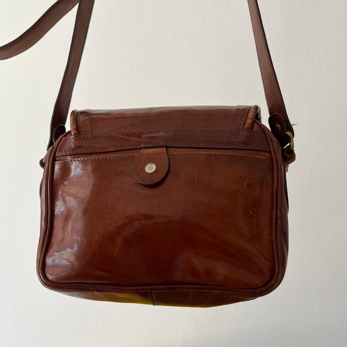 Dark Brown Genuine Leather Vintage Conte Max Conte Brown Leather Crossbody messenger Bag Y2K 90s