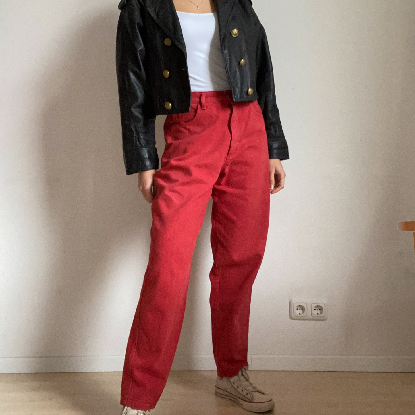 Read high waisted jeans straight leg.