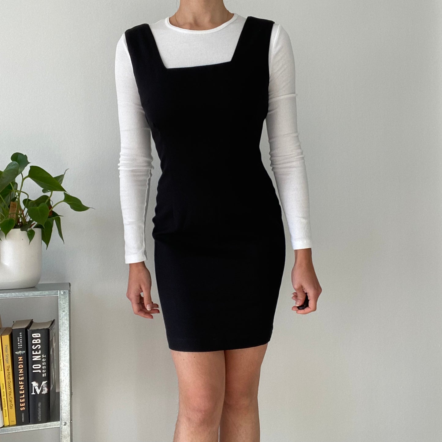 Black mini dress square neckline