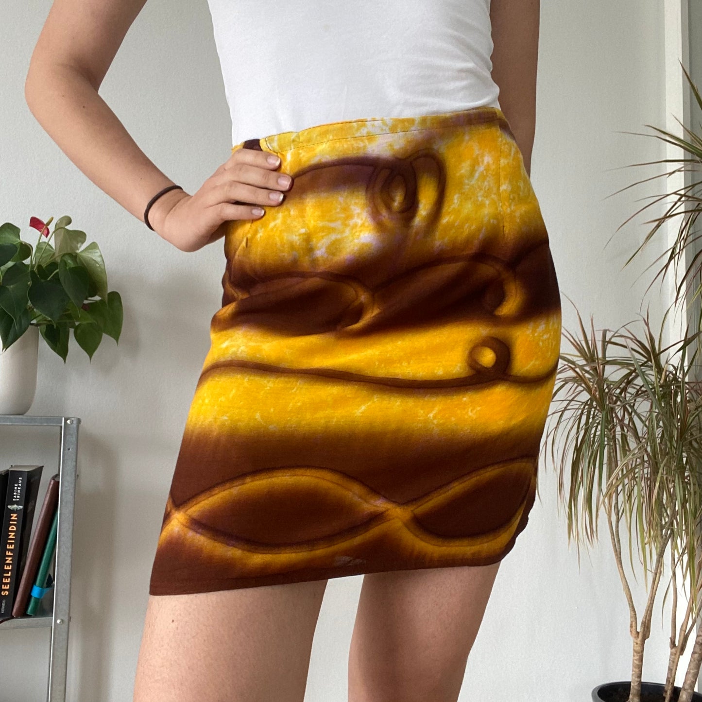 Yellow brown mini wrap skirt