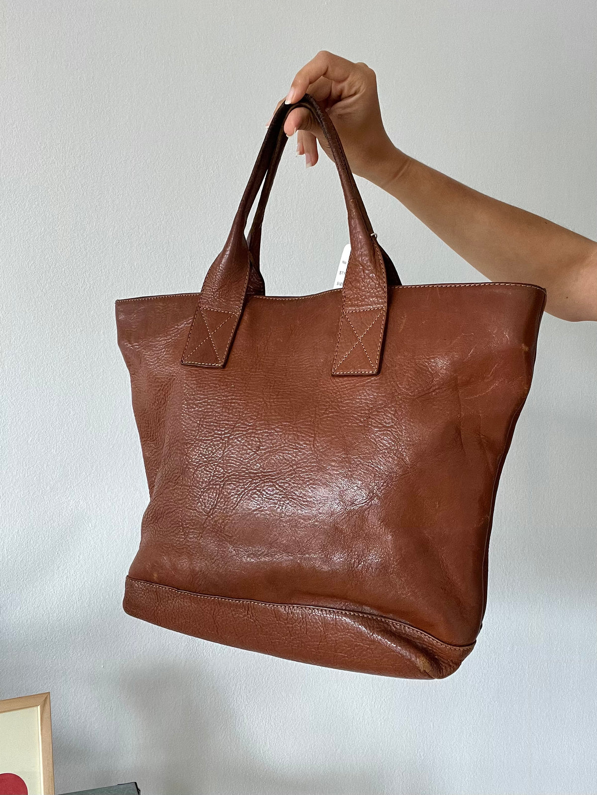 Vintage Style Brown Leather Tote Bag Large Shopper