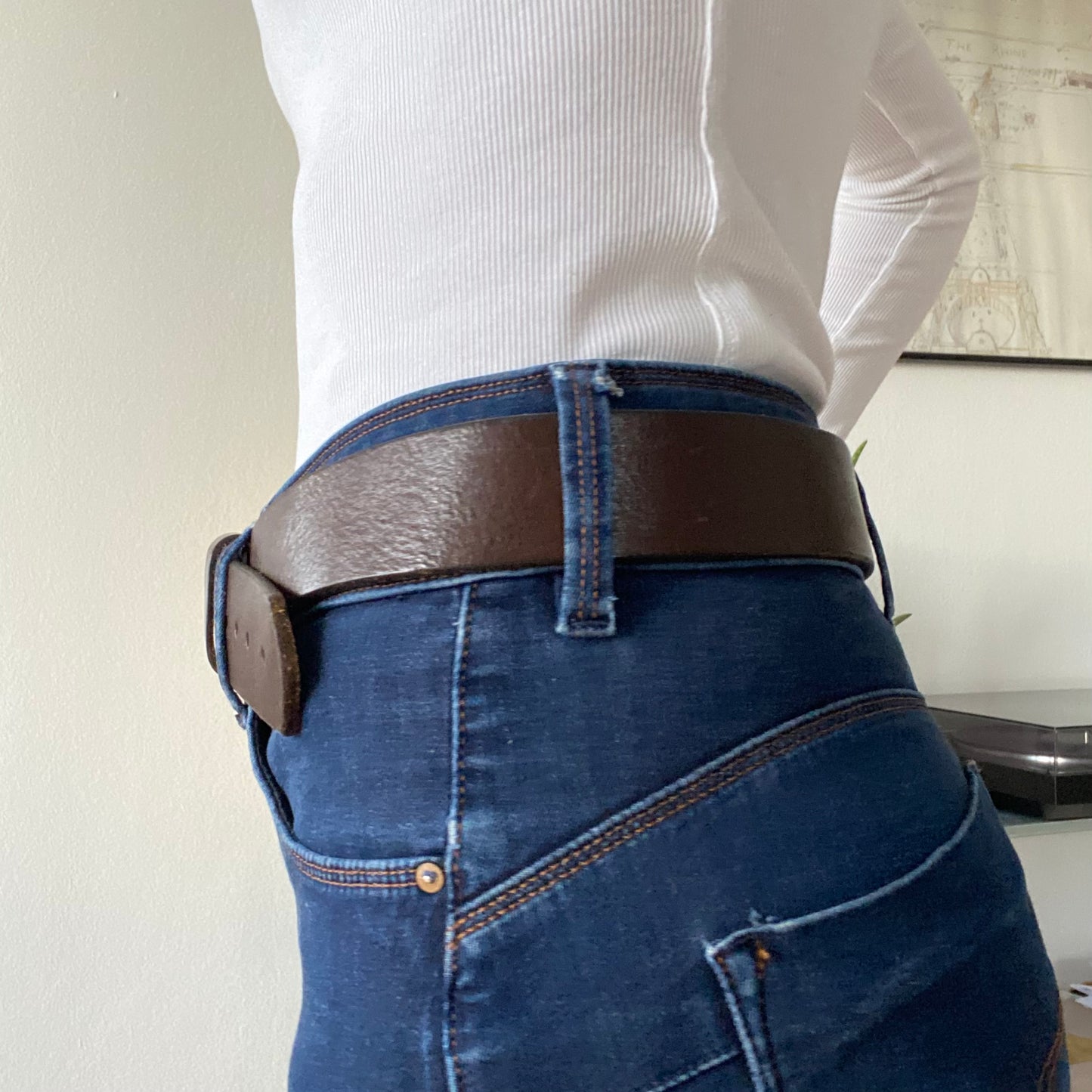 Thick brown metal leather belt