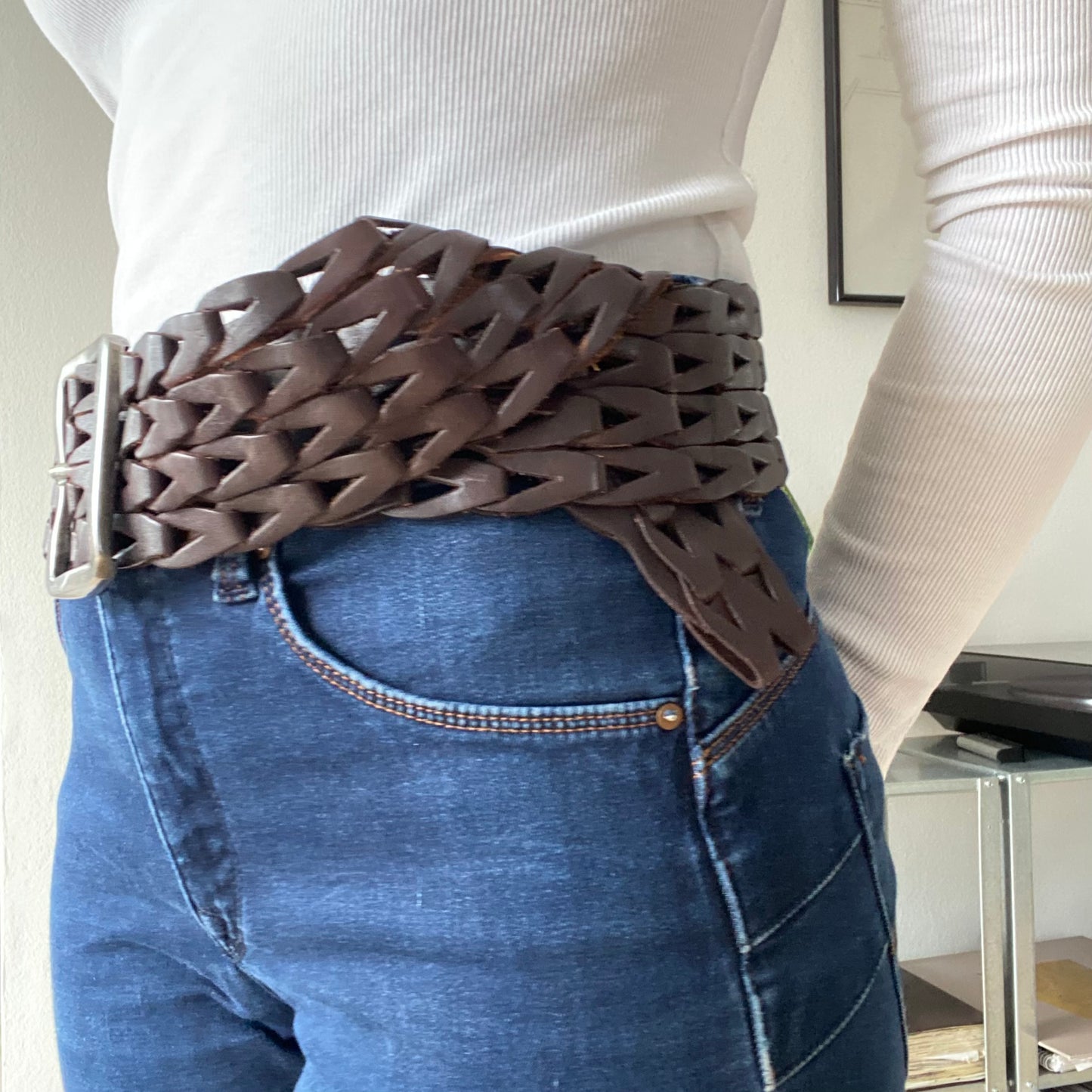 Thick brown braided leather belt