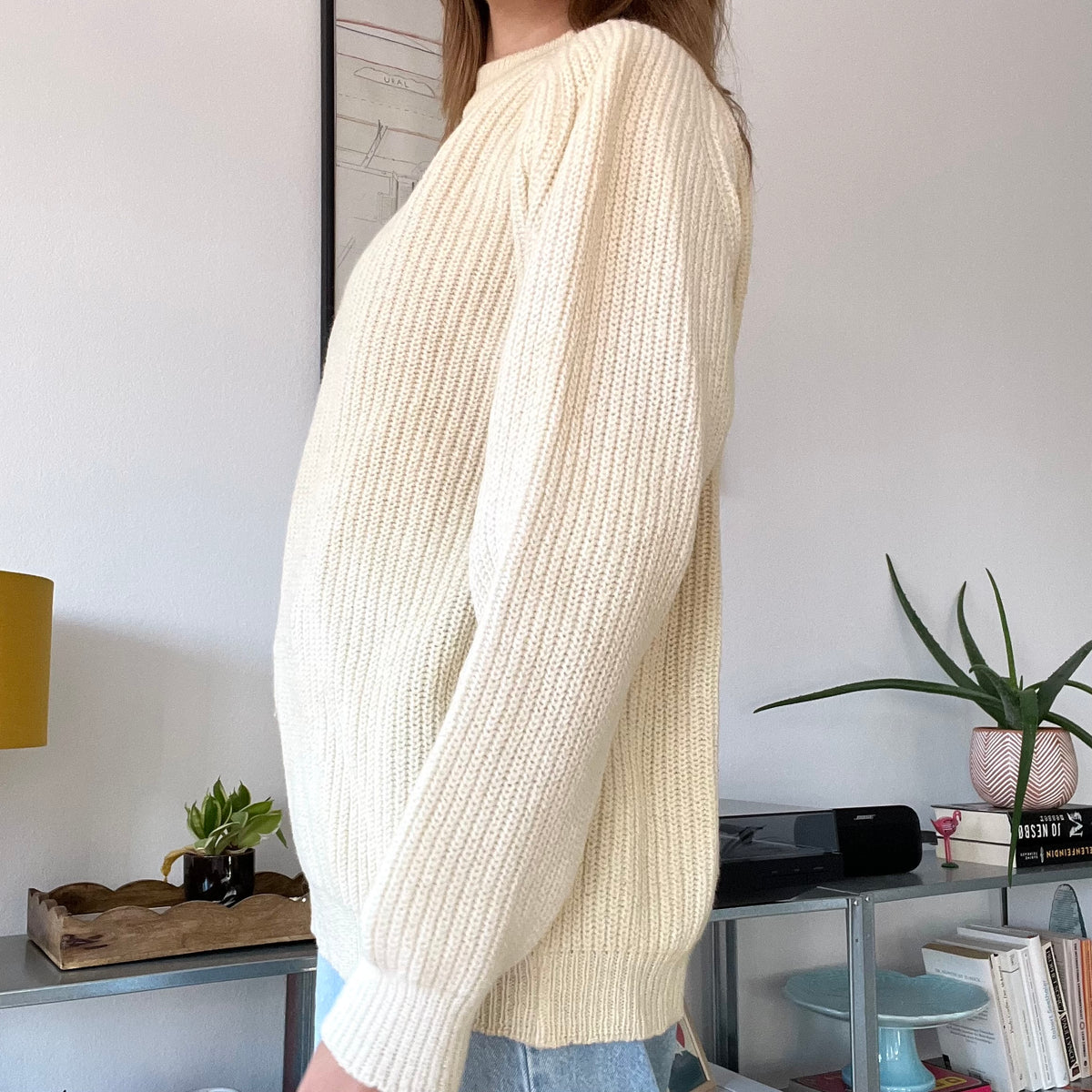 White needed cozy, long sleeve sweater-Size  L