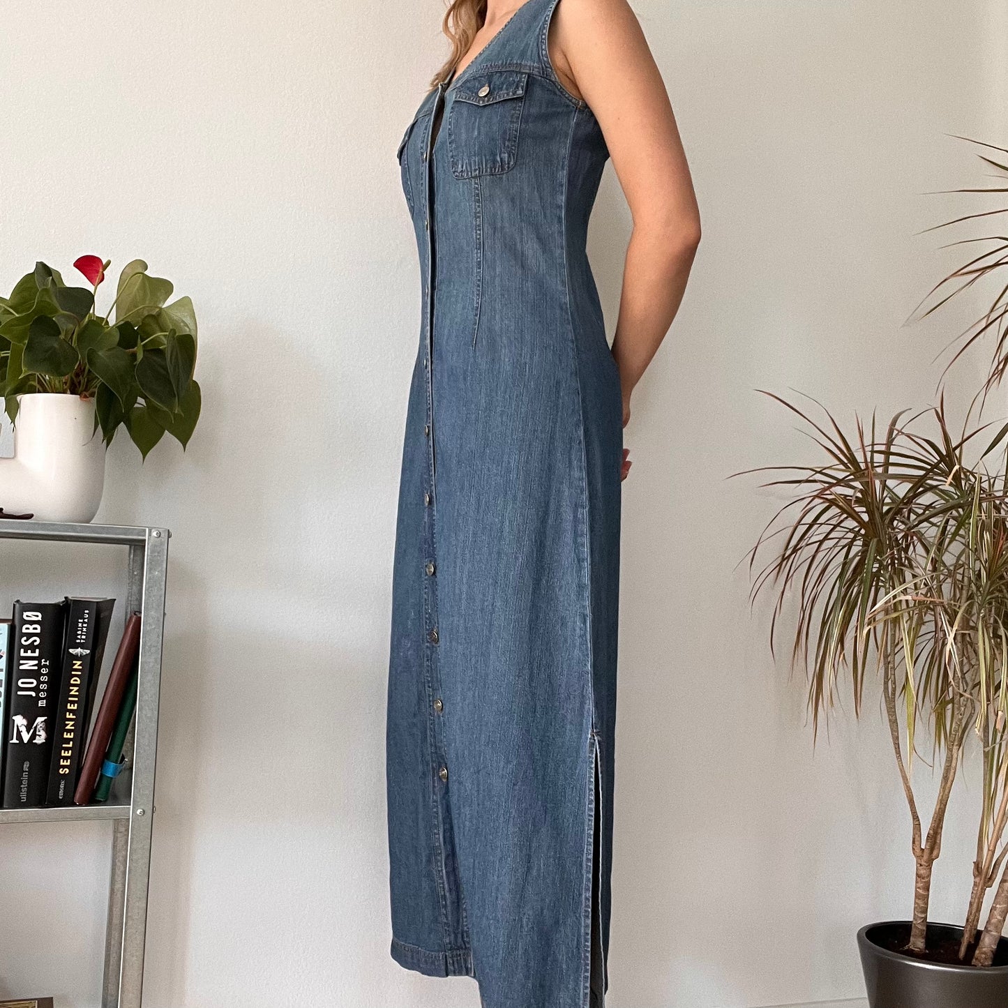 Maxi long denim jeans dress-Size M