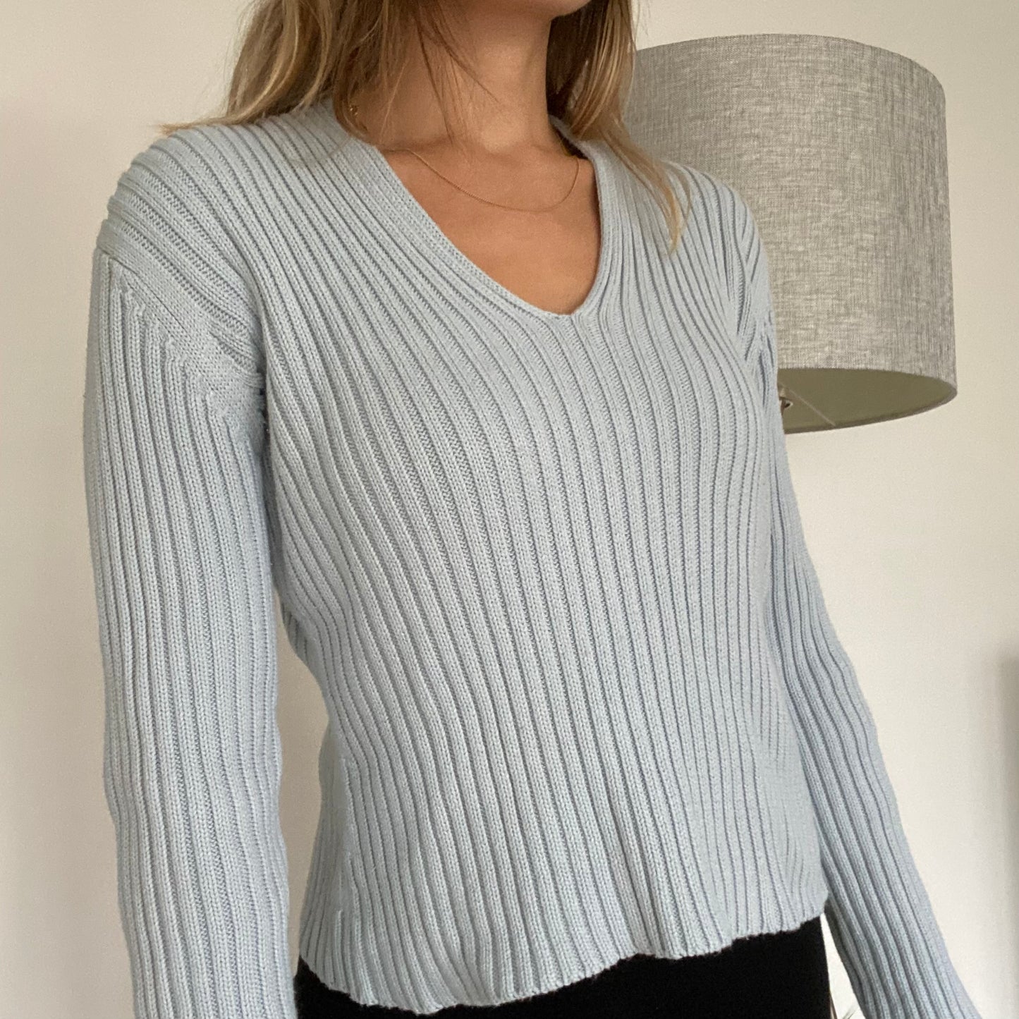 Blue V-neck pullover