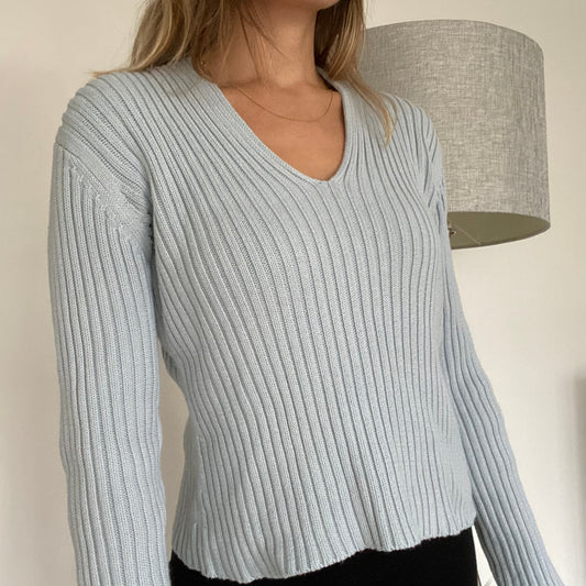 Blue V-neck pullover
