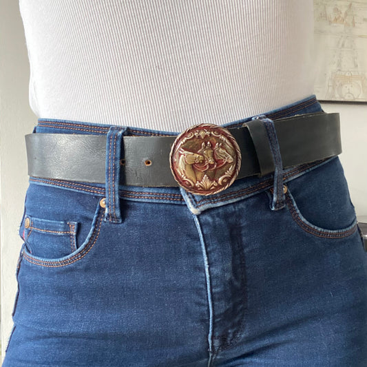 Black Western Belt with Horse Buckle