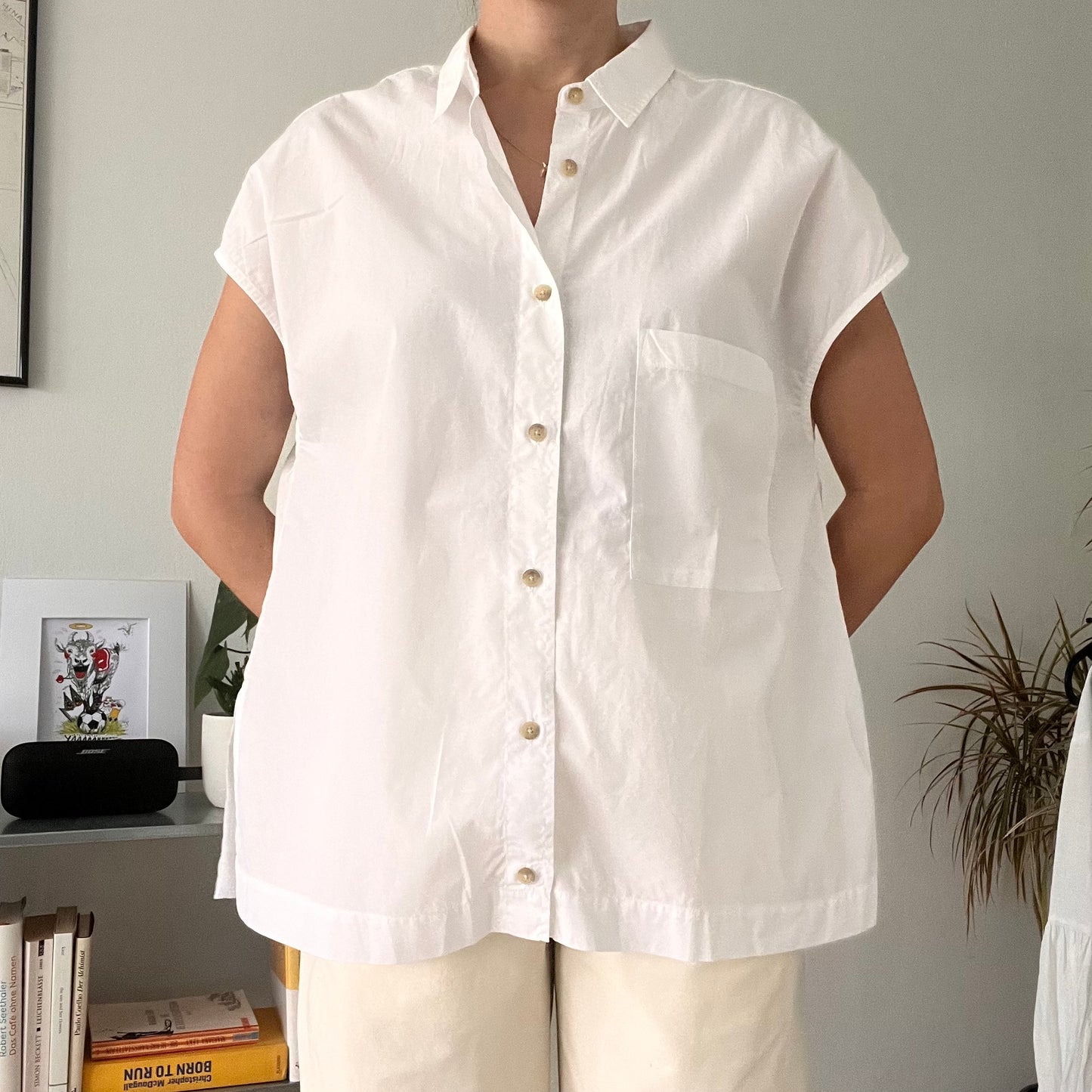 Oversized White Linen Blend Shirt- Size L