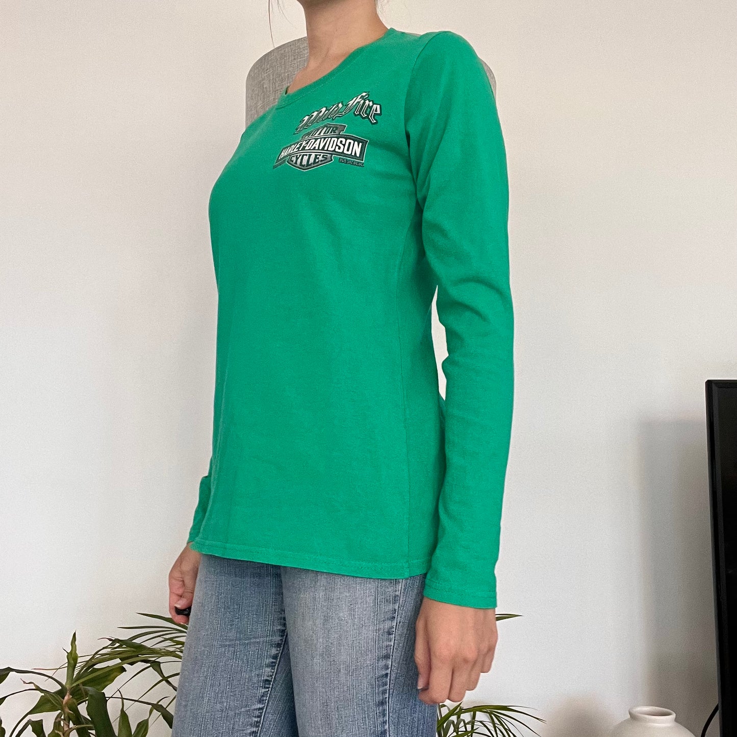 Harley Davidson, green long sleeve shirt- size S